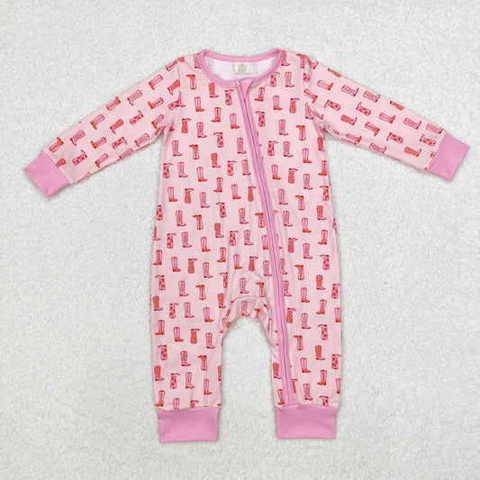 LR1843 Modal Boots pink zip-up long-sleeved onesie