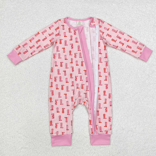 LR1843 Modal Boots pink zip-up long-sleeved onesie