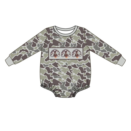 LR1846 Thanksgiving Turkey Gray Camouflage Long-Sleeved Boys Bubble Romper RTS 202509