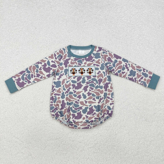 LR1847 Embroidered Thanksgiving Turkey Camouflage Long-Sleeved Boys Bubble Romper RTS 202509