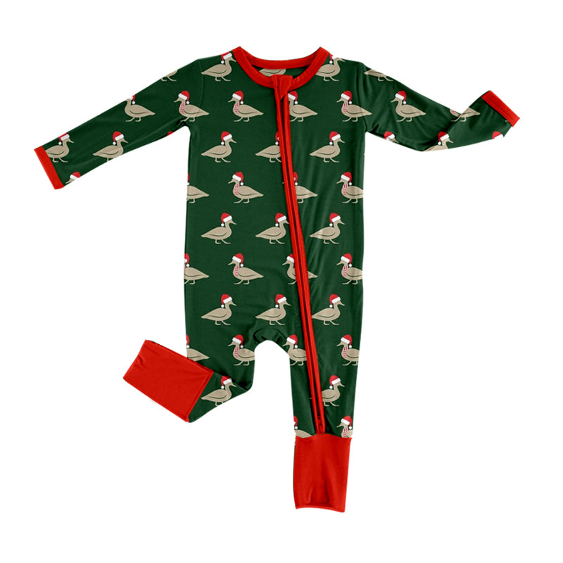 LR1861 Christmas Bamboo Pajamas Duck Green Zip-up Long-Sleeved Boys Romper RTS 202509