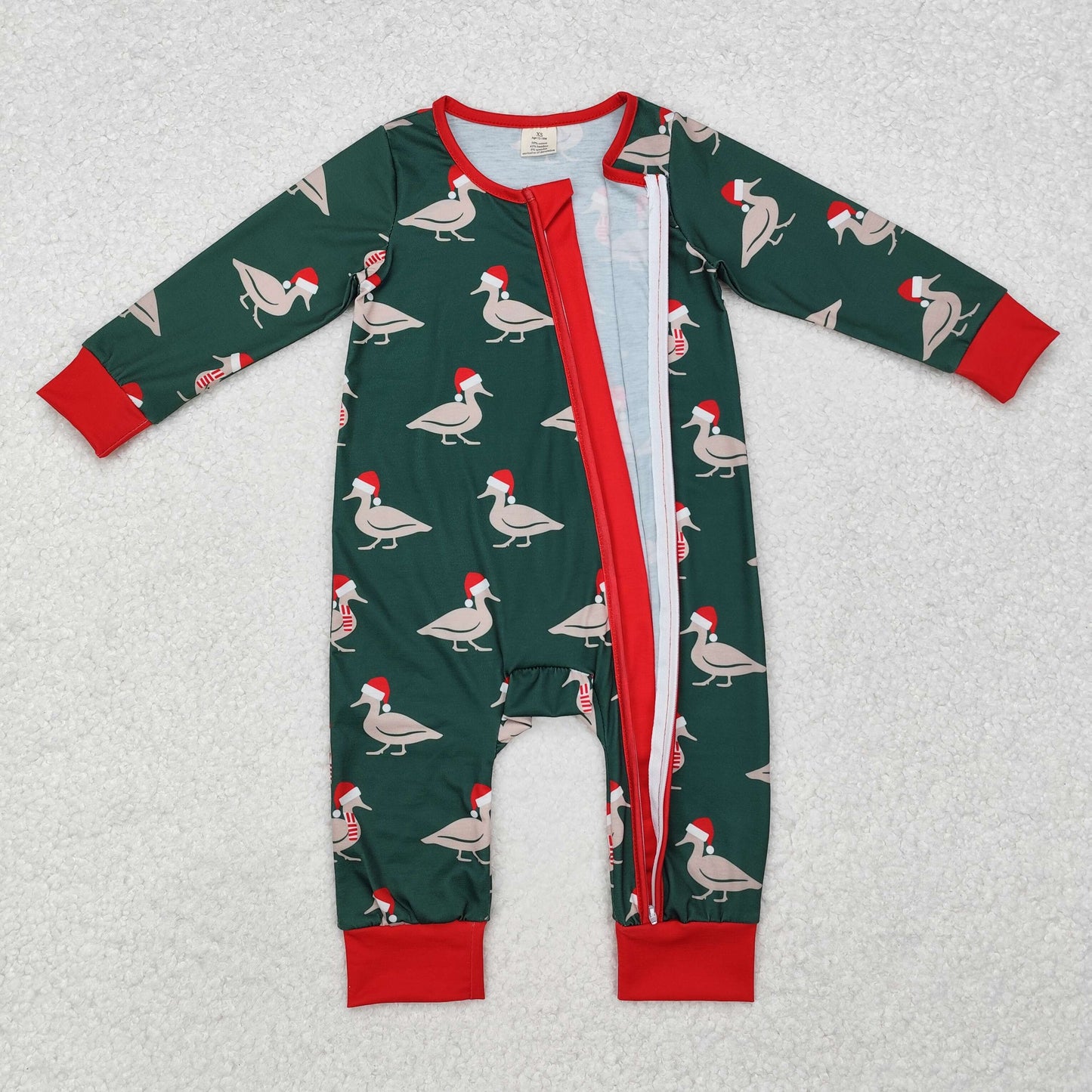 LR1861 Christmas Bamboo Pajamas Duck Green Zip-up Long-Sleeved Boys Romper RTS 202509