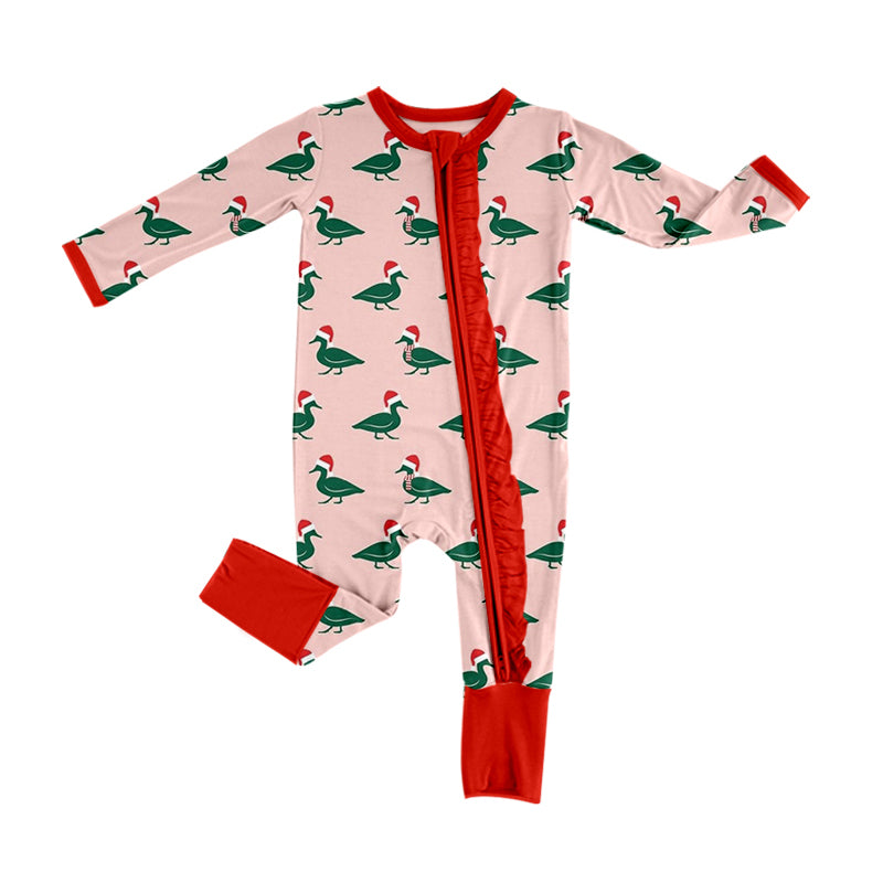 LR1862 Christmas Bamboo Pajamas Hat Duck Red Zipper Long-Sleeved Boys Romper RTS 202509