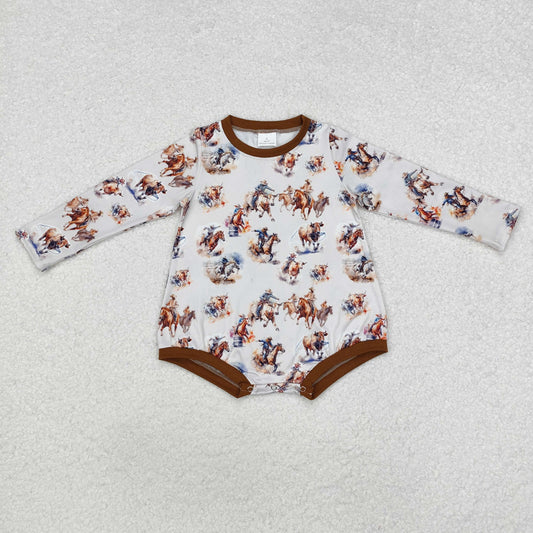 LR1866 Riding Cowboy Brown Long Sleeved Boys Bubble Romper RTS 202509