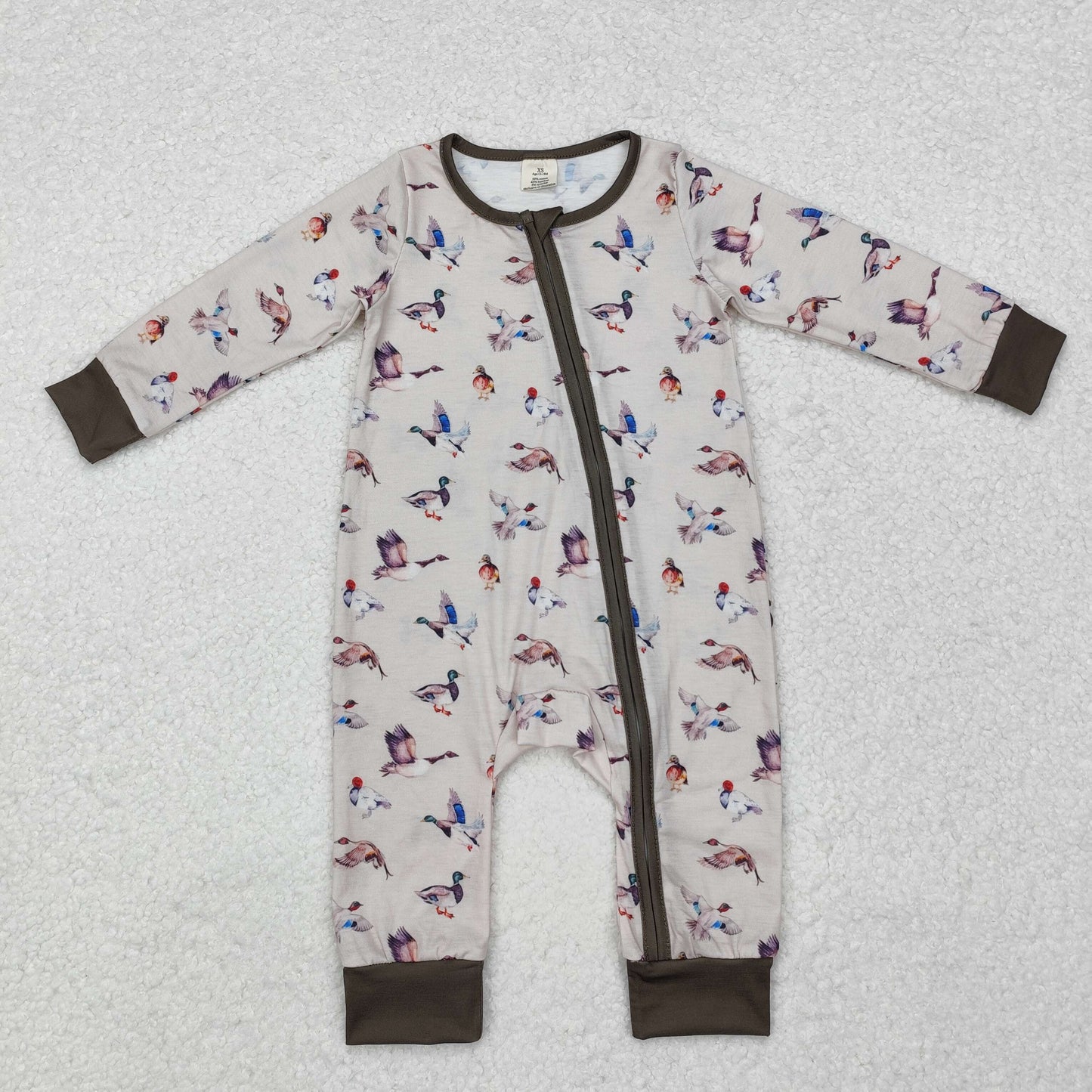 LR1880 Bamboo Pajamas Duck Hunting Army Green Zipper Long-Sleeved Boys Romper RTS 202509