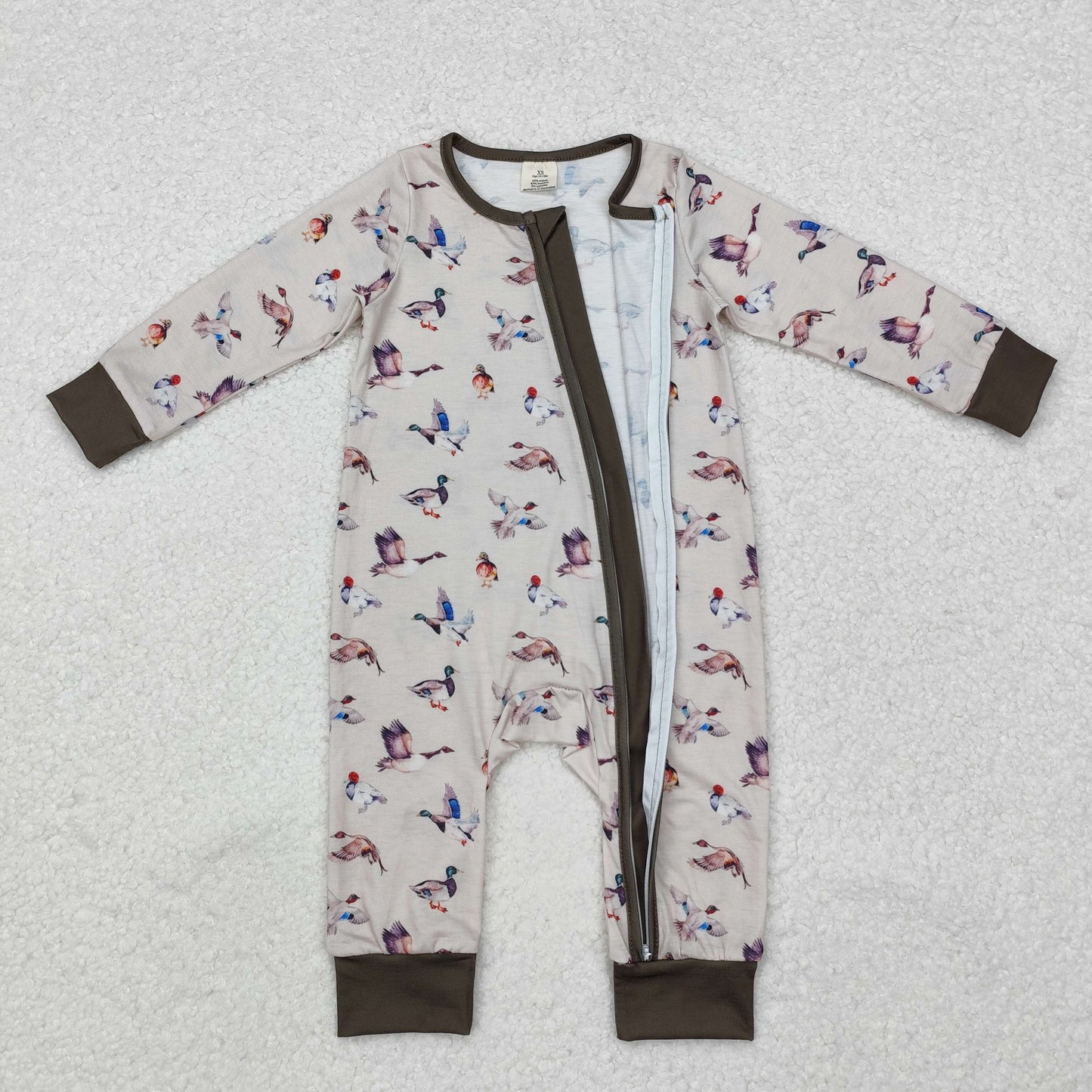 LR1880 Bamboo Pajamas Duck Hunting Army Green Zipper Long-Sleeved Boys Romper RTS 202509
