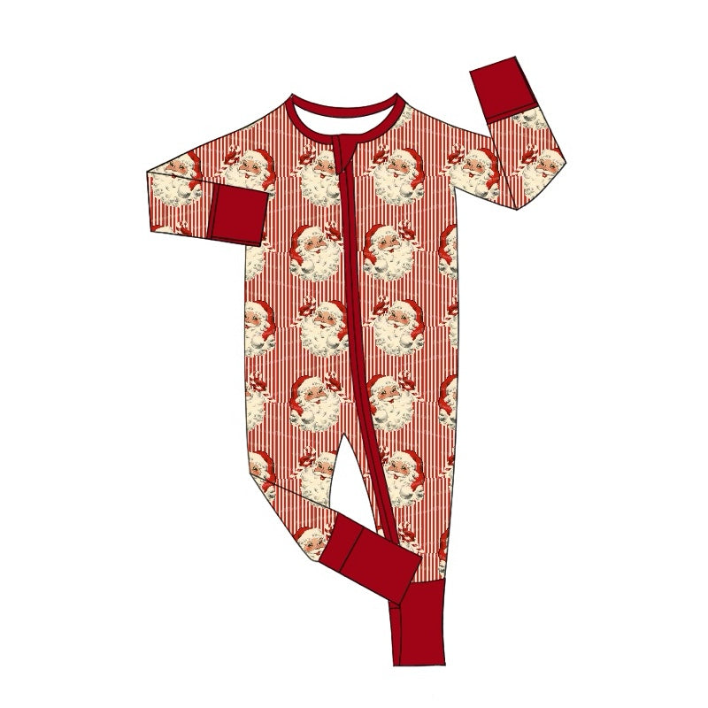 LR1891 Christmas Bamboo Pajamas Red Striped Zipper Long Sleeve Boys Romper RTS 202509