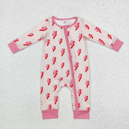 LR1983 Bamboo Pajamas Pink Lightning Zipper Long Sleeve Girls Romper RTS 202509