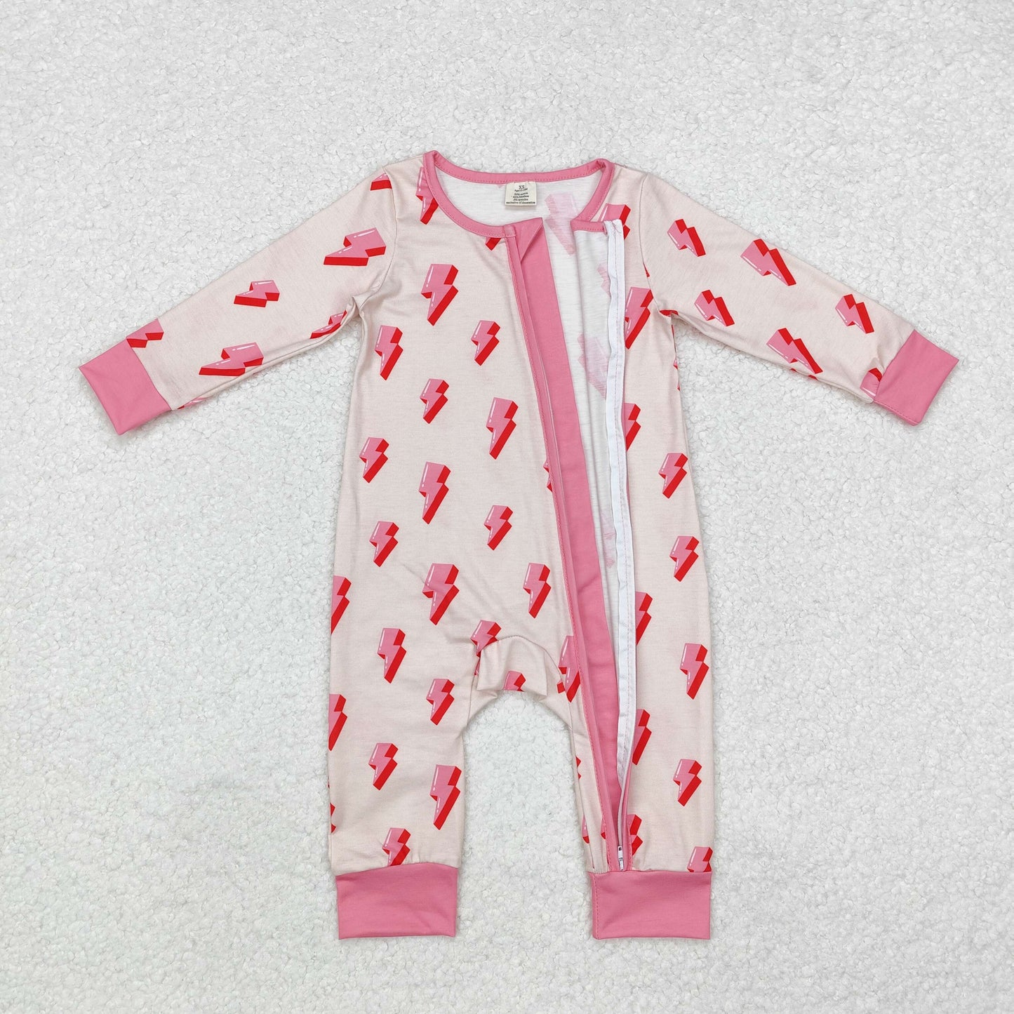 LR1983 Bamboo Pajamas Pink Lightning Zipper Long Sleeve Girls Romper RTS 202509