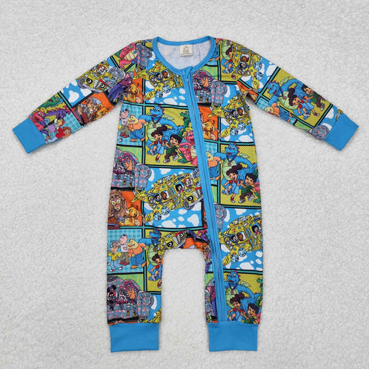 LR2040 Bamboo Pajamas Cartoon Lion Dinosaur Blue Zipper Long-Sleeved Boys Romper RTS 202509