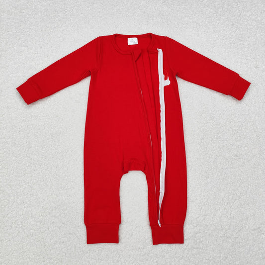 LR2052 Embroidered hoho Christmas Santa Claus Red Zipper Long-Sleeved Boys Romper RTS 202509