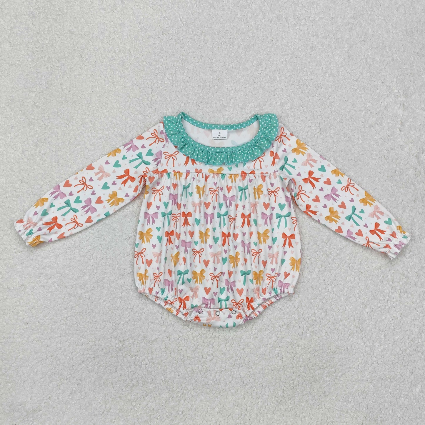 LR2066 Green Orange Ruffle Bows Long Sleeve Romper nightwear Baby girl boutique outfit RTS 202412