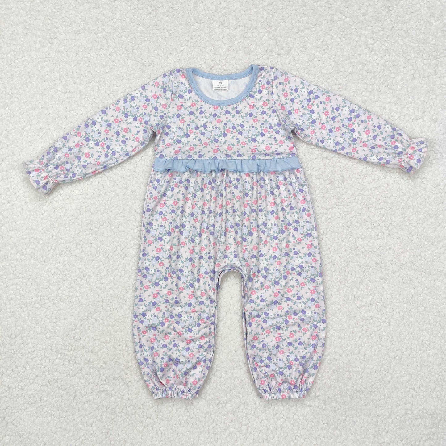 LR2072 Floral Blue Ruffle Long-Sleeved Girls Romper RTS 202509