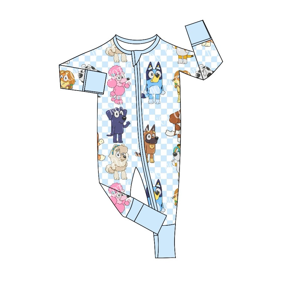 Preorder LR2076 bluey checkered zip-up long-sleeved jumpsuit