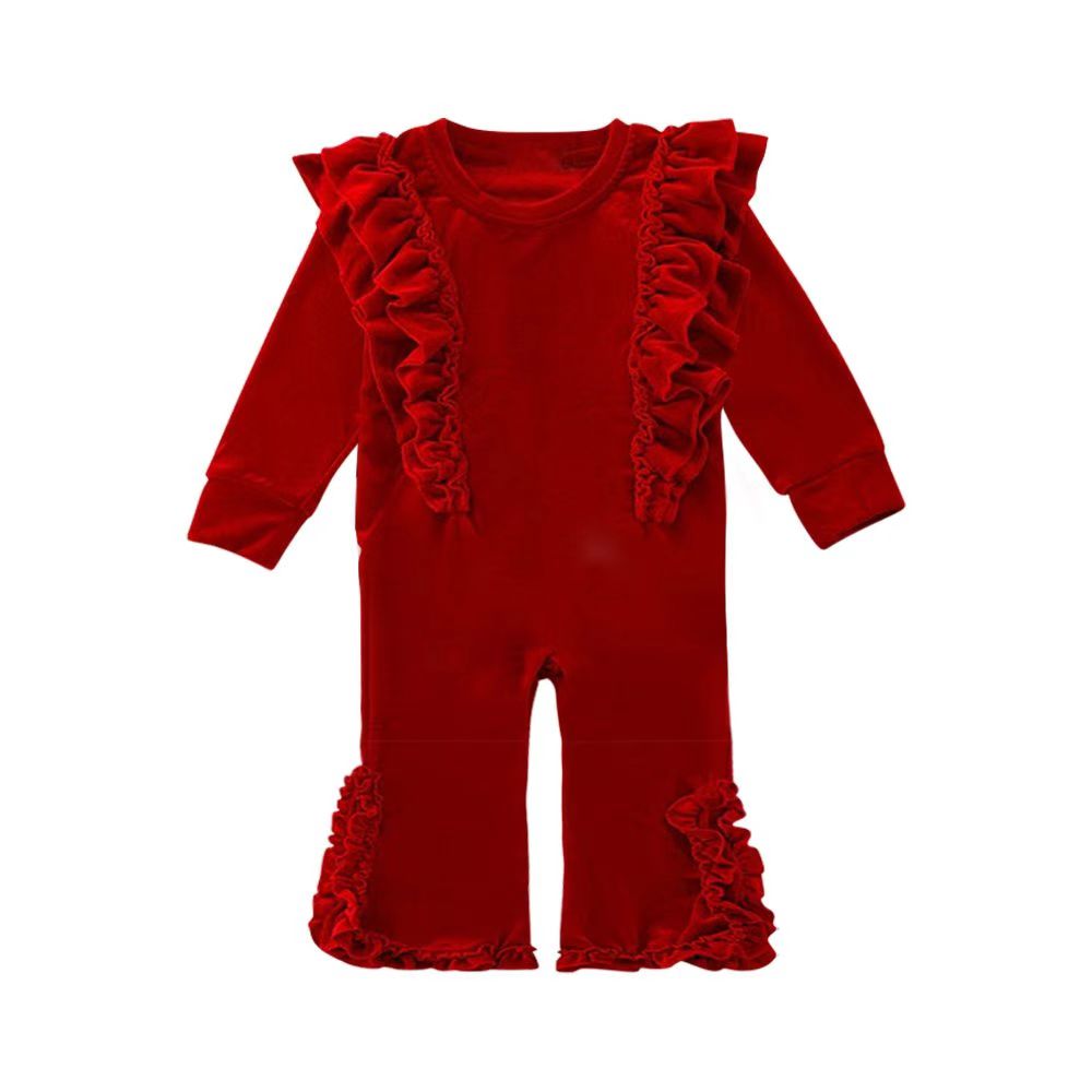 Preorder LR2080 Solid color red lace long-sleeved onesie