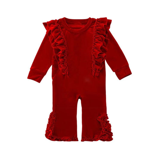 Preorder LR2080 Solid color red lace long-sleeved onesie