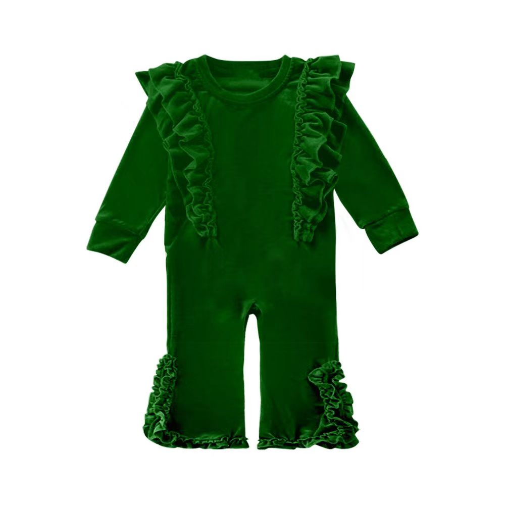 Preorder LR2081 Solid green lace long-sleeved onesie