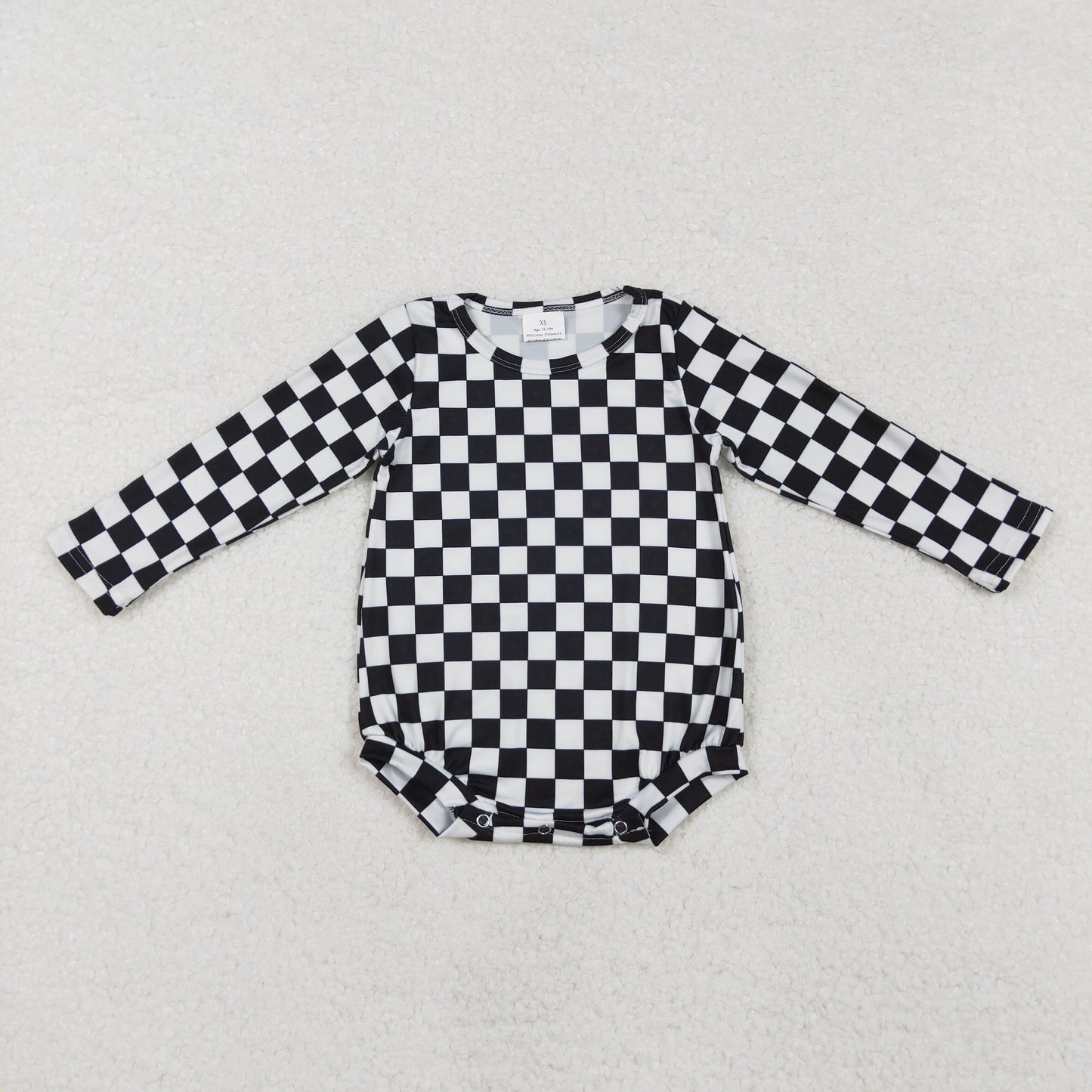 LR2121 Black White Plaid Long-Sleeved Boys Bubble Romper RTS 202509