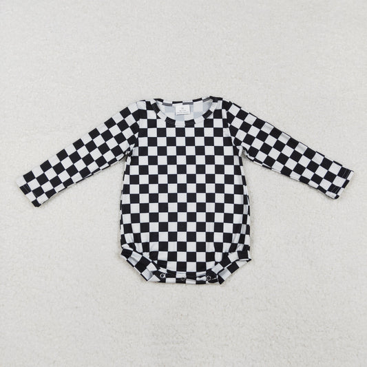 LR2121 Black White Plaid Long-Sleeved Boys Bubble Romper RTS 202509