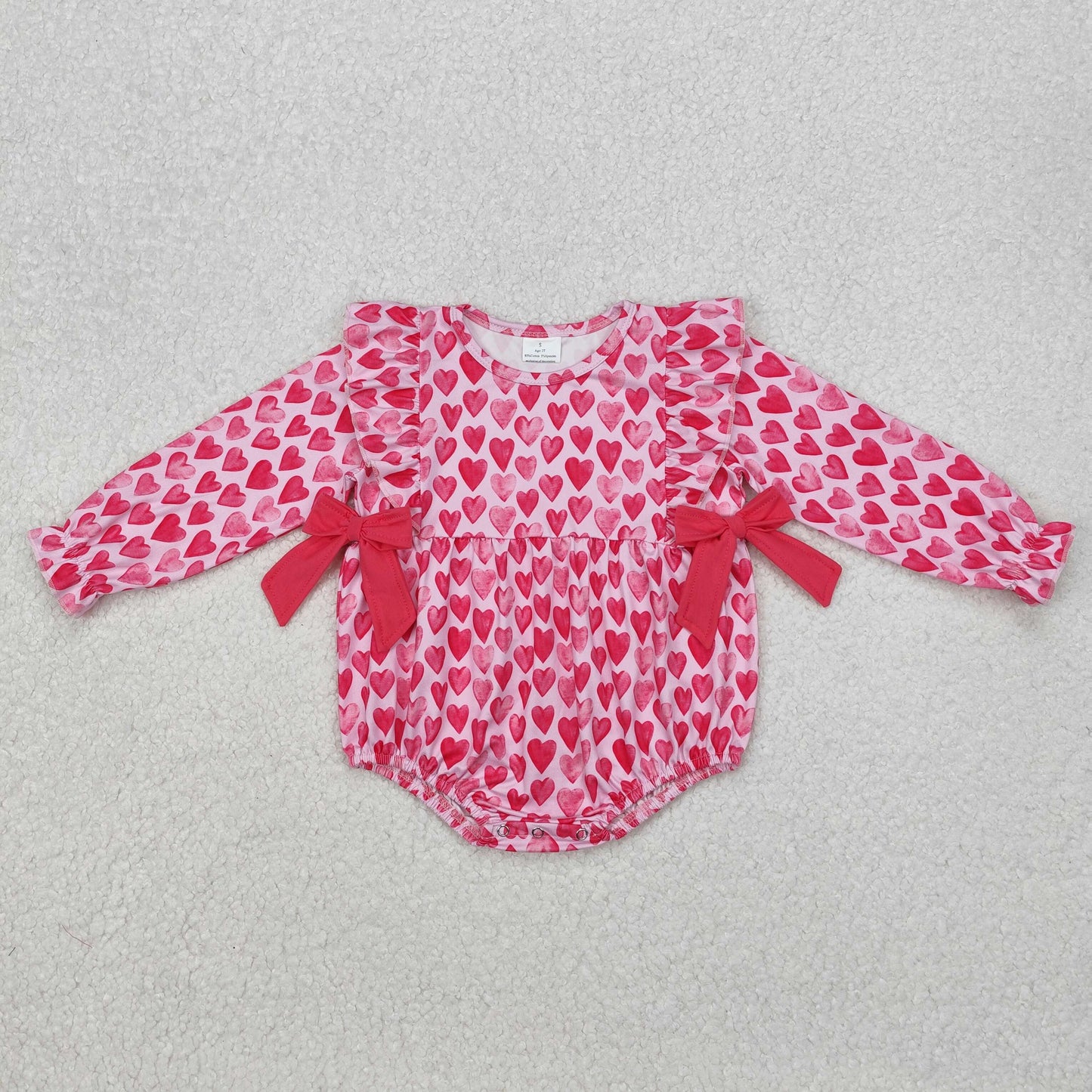 LR2146 Valentines girls boutique outfits Sweet baby girl romper Pink bows  Love Heart Pattern romper RTS202412