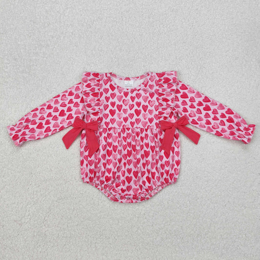 LR2146 Valentines girls boutique outfits Sweet baby girl romper Pink bows  Love Heart Pattern romper RTS202412