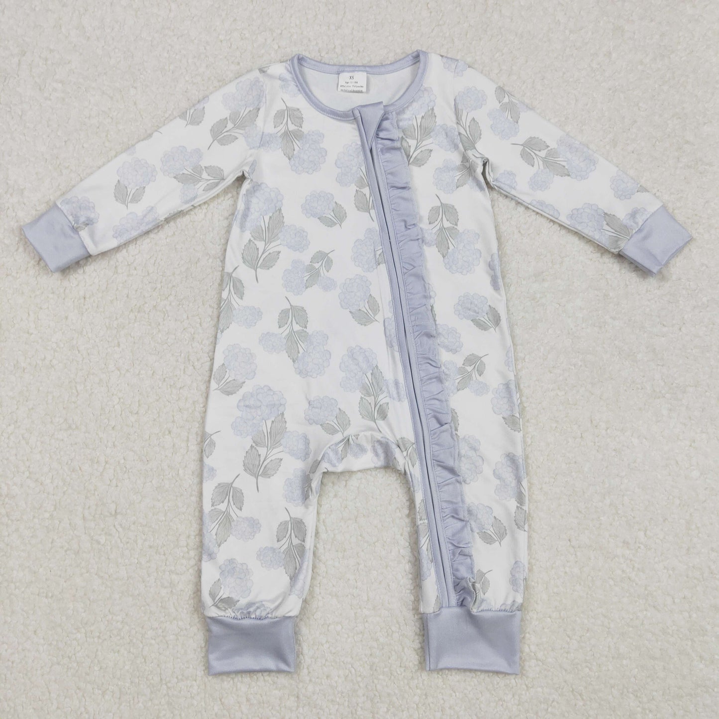 LR2157 Grey Blue Flower Zip long sleeve romper Girls Boutique outfit 202502 RTS