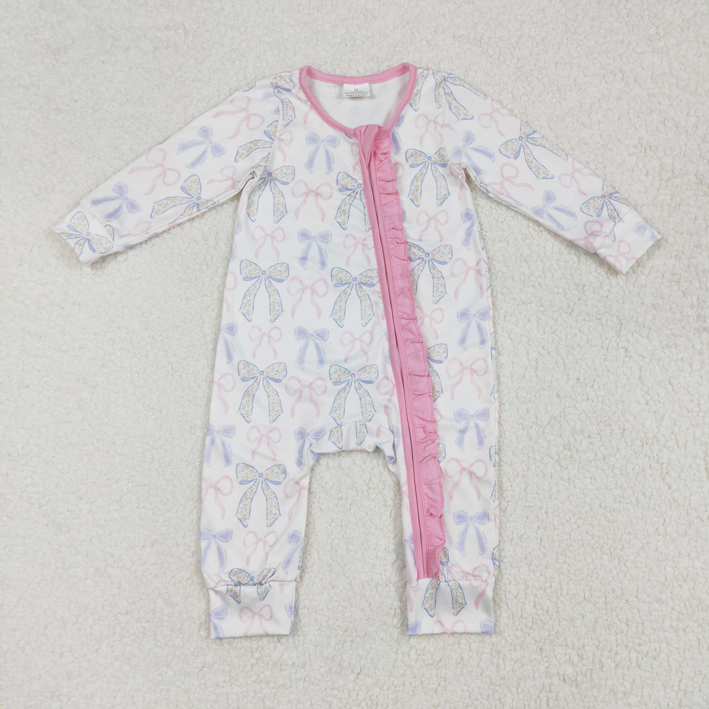 LR2158 Hot Pink zippy ruffle bows long sleeve romper Girls Boutique outfit 202502 RTS