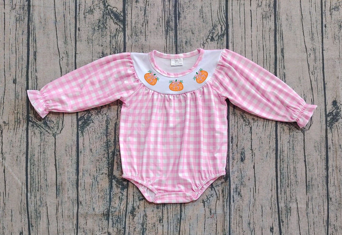 Preorder LR2181 Embroidered Pumpkin Bows Pink Long Sleeve Romper Smocked Baby Girls Romper 202503