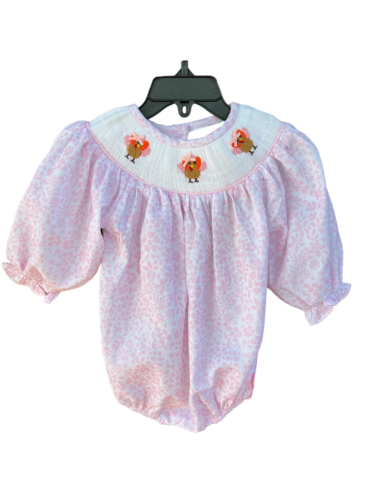 Preorder LR2184 Turkey Flower Pink Long Sleeve Romper Smocked Baby Girls Romper 202503