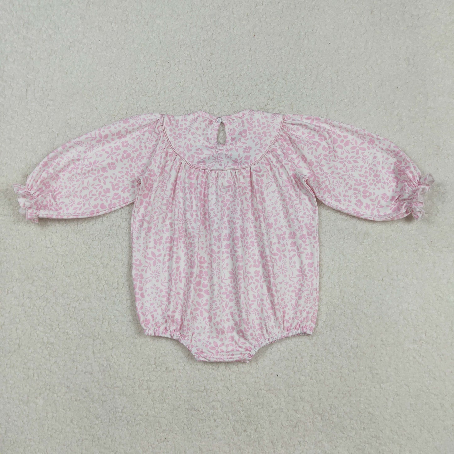 LR2184 Turkey Flower Pink Long Sleeve Romper Smocked Girls Bubble Romper 202508 RTS