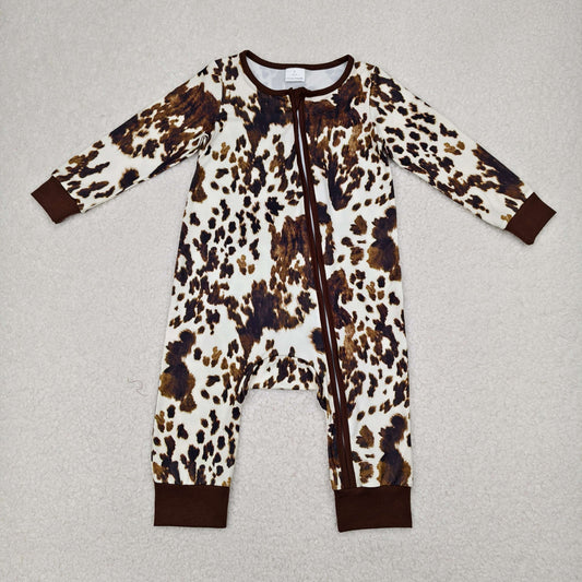 LR2189 Brown Ink pattern Zippy Long Sleeve Romper Boys Boutique Outfits 202504 RTS