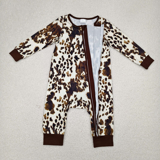 LR2189 Brown Ink pattern Zippy Long Sleeve Romper Boys Boutique Outfits 202504 RTS