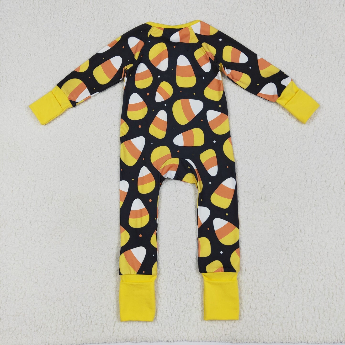 LR2198 Baby Boy Boutique Halloween Candy Black Zipper Long Sleeve Romper RTS US Local Warehouse