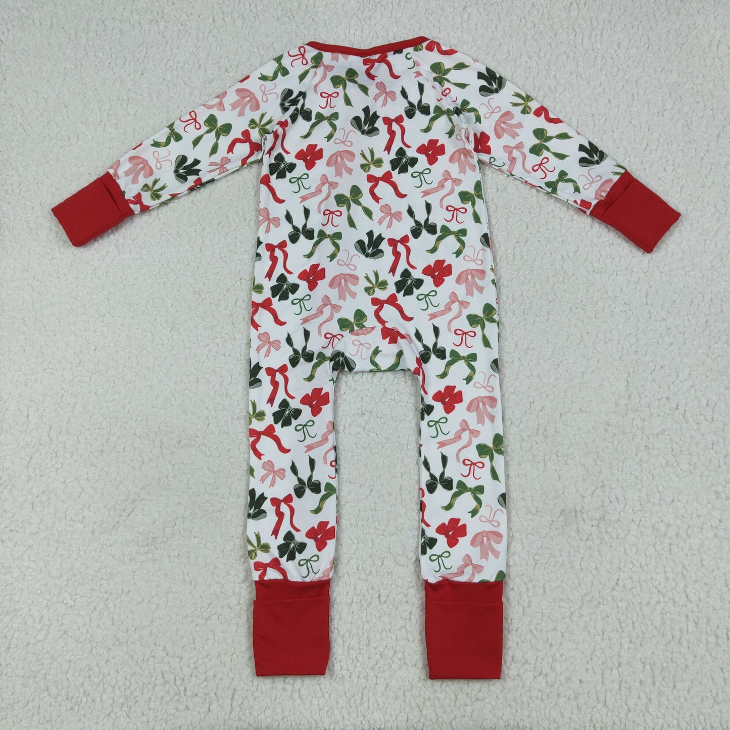 LR2203 Merry Christmas Bows Red Zippy Long Sleeve Romper Baby Girl Boutique 202506 RTS