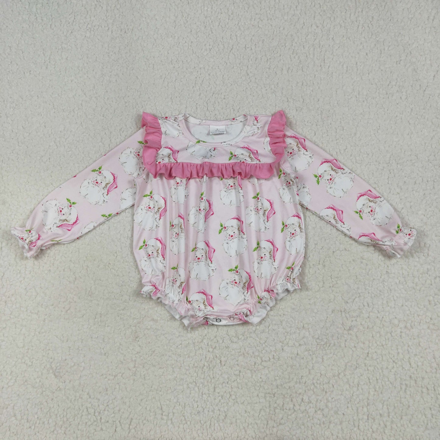 LR2208 Santa Claus Pink Ruffle Long-sleeved Romper Baby Girl Boutique 202507 RTS Free Shipping Over $100