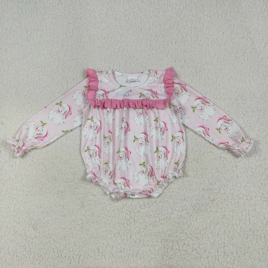 LR2208 Santa Claus Pink Ruffle Long-sleeved Romper Baby Girl Boutique 202507 RTS Free Shipping Over $100