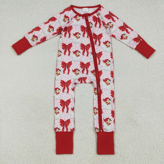 LR2223 Santa Claus Bows Red Zippy Long-sleeved Romper Baby Girl Boutique 202506 RTS