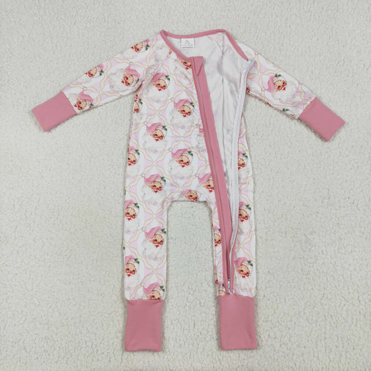 LR2224 Girl Boutique Santa Claus Bows Plaid Pink Zippy Long-sleeved Romper RTS US Local Warehouse