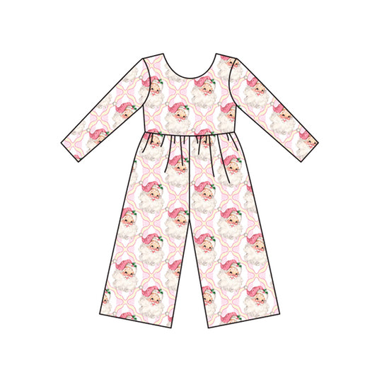 Preorder LR2238 Santa Claus Plaid Pink Stripe Long Sleeve Overall Jumpsuit Girls Boutique Clothes  202505