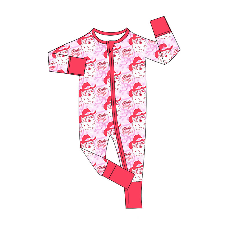 Preorder LR2243 Howdy Letter Santa Claus Pink Bows Zippy Long Sleeve Romper Baby Girls Boutique Outfits 202505