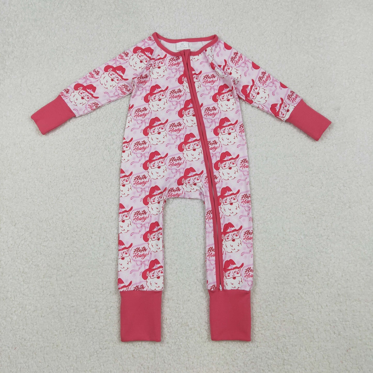 LR2243 Howdy Letter Santa Claus Pink Bows Zippy Long Sleeve Girls Romper 202510 RTS