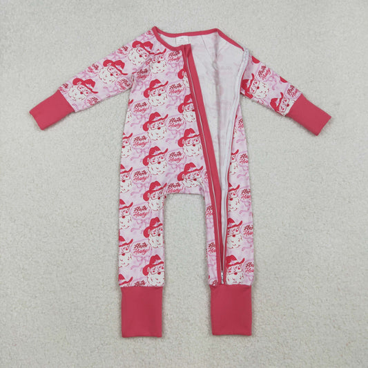 LR2243 Howdy Letter Santa Claus Pink Bows Zippy Long Sleeve Girls Romper 202510 RTS