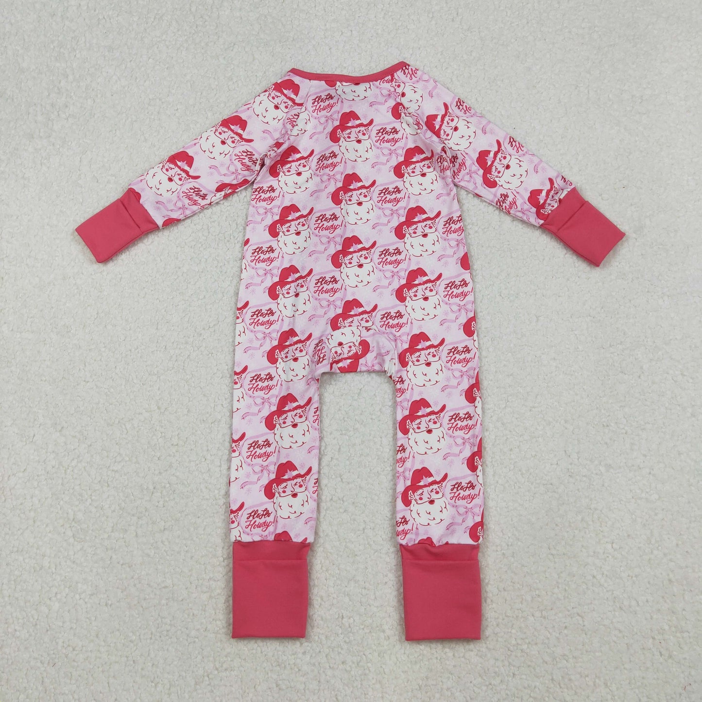 LR2243 Howdy Letter Santa Claus Pink Bows Zippy Long Sleeve Girls Romper 202510 RTS