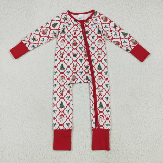 LR2248 Christmas Bear House Bow Zipper Long Sleeve Romper Baby Girls Boutique Outfits 202506 RTS