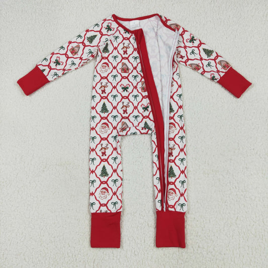 LR2248 Christmas Bear House Bow Zipper Long Sleeve Romper Baby Girls Boutique Outfits 202506 RTS