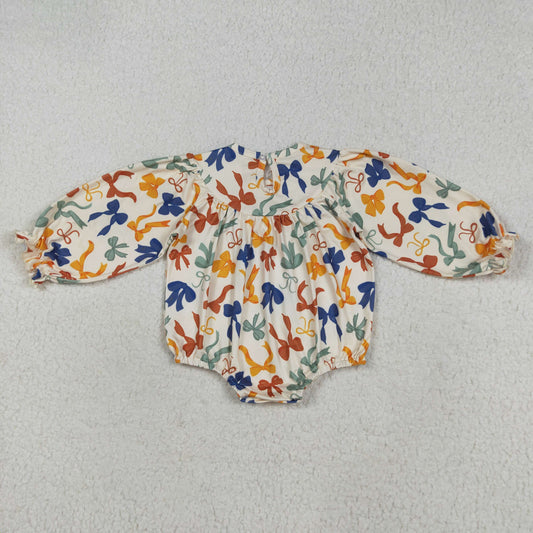 LR2257 Smocked Thankful Bows Long Sleeve Girls Bubble Romper 202507 RTS