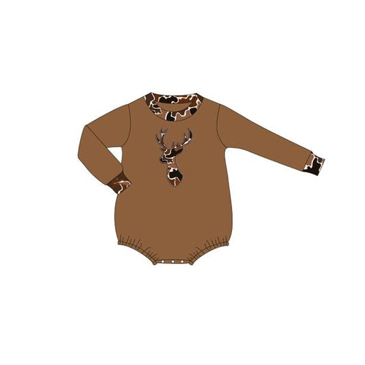 Preorder LR2260 Camouflage Elk Brown Long Sleeve Romper Baby Girls Boutique Outfits 202505