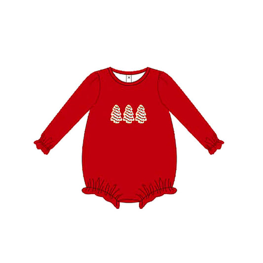 Preorder LR2264 Christmas Tree Cookie Red Long Sleeve Romper Baby Girls Boutique Outfits 202505