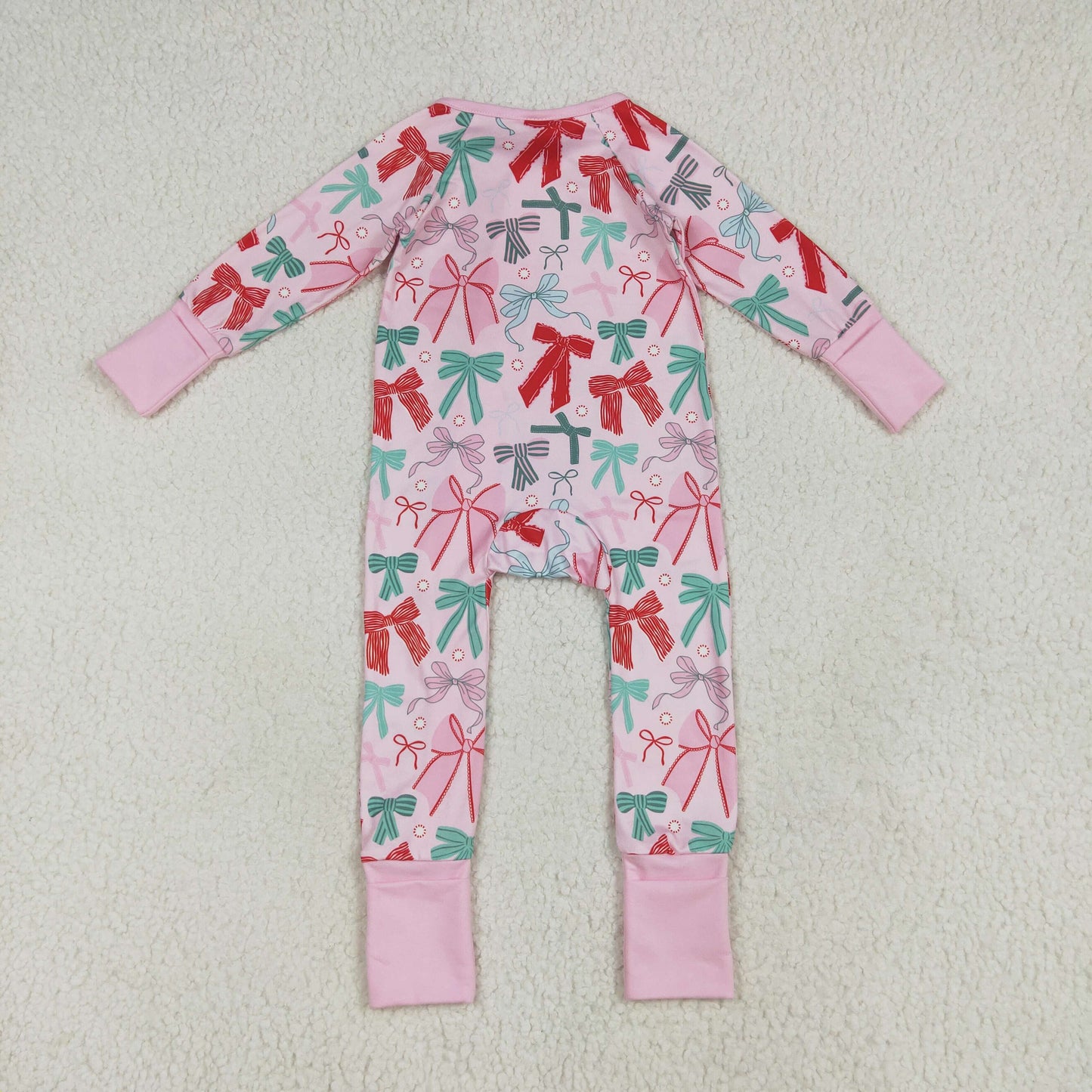 LR2266 Christmas Red Green Bows Pink Ruffle Long Sleeve Romper Baby Girls Boutique Outfits 202506 RTS