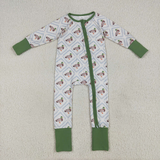 LR2269 Duck Hunting Green Zippy Long Sleeve Romper Baby Boy Boutique Pajamas 202506 RTS